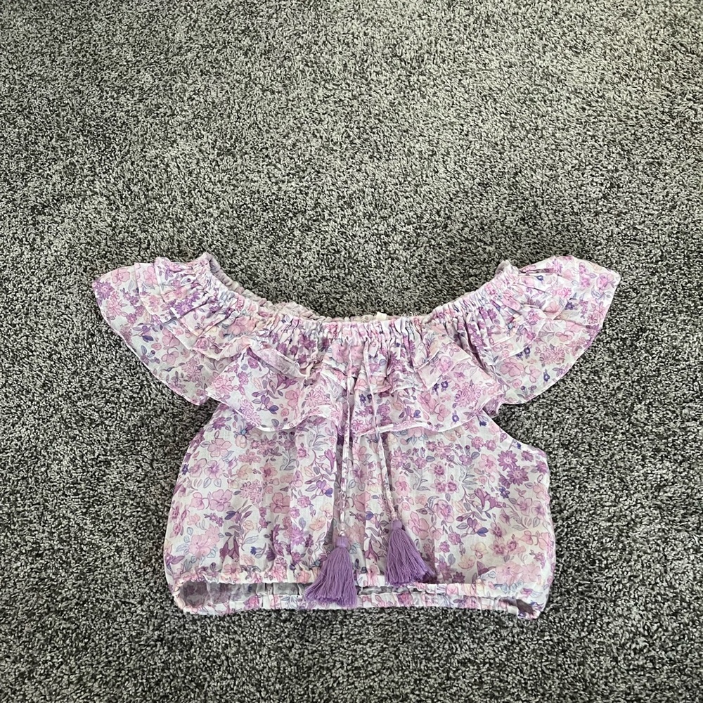 LOVESHACKFANCY Floral Print Scoop Neck Crop Top